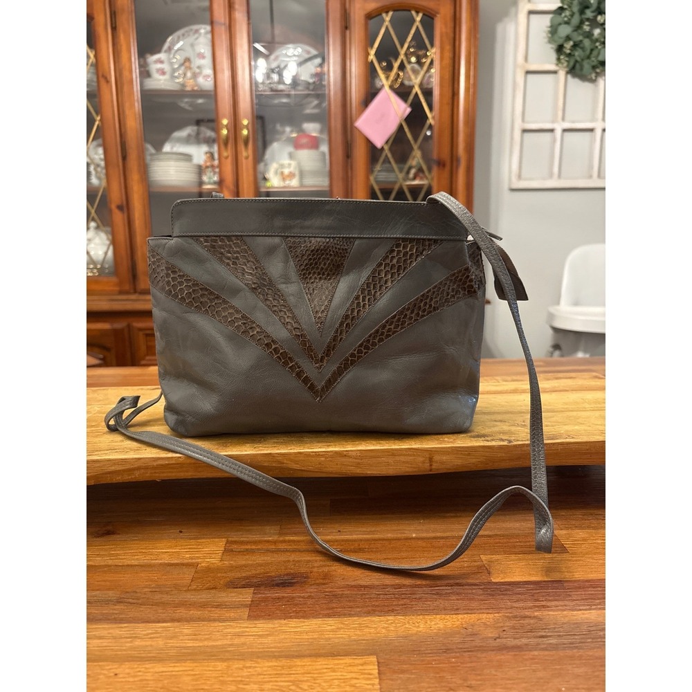 Pierre Cardin Crossbody Bag Womens OS Grey Excellent Snakeskin Italian Leather